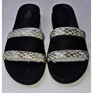 LOGO by Lori‎ Goldstein Melanie Black Snakeskin Platform Slide Sandals 5.5M NEW
